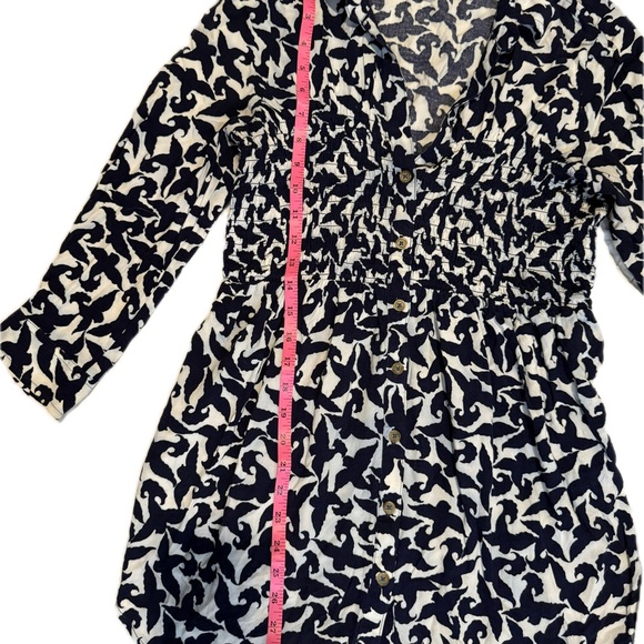 Maeve Navy Blue and White Bird Patterned Blouse Sz Small - Picture 6 of 8